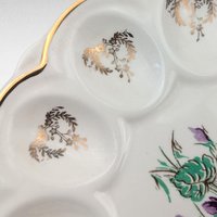 Vintage Ceramic Deviled Egg Tray, Plate, Purple Violets, Gold Trim, 9.25 Inch, Floral Appetizer Server, Holiday Entertaining