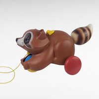 Vintage 1979 Fisher Price Roly Raccoon Pull Toy #172, Rolling Chime Ball Animal, Late 70s Toddler Toy, Woodland Nursery Decor