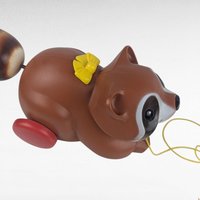 Vintage 1979 Fisher Price Roly Raccoon Pull Toy #172, Rolling Chime Ball Animal, Late 70s Toddler Toy, Woodland Nursery Decor
