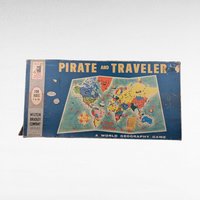 Vintage 1954 Pirate and Traveler Board Game, Milton Bradley, Complete, World Geography Game, Classic Family Game