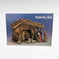 Vintage Sears Nativity Set, 3297890, Wooden Manger, Christmas Holiday Display, Collectible Christian Decor