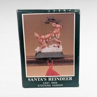 Vintage Midwest of Cannon Falls Cast Iron Reindeer Stocking Holder, Christmas Mantle Decor, Collectible Holiday Figurine Hanger