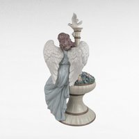 2002 Grandeur Noel Porcelain Angel with Dove & Fountain Figurine 13.5" Boxed, Christmas Serenity Decor, Inspirational Gift