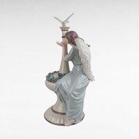 2002 Grandeur Noel Porcelain Angel with Dove & Fountain Figurine 13.5" Boxed, Christmas Serenity Decor, Inspirational Gift
