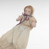 Vintage Handmade Cloth Doll with Long Lace Dress & Bonnet, Folk Art Style Fabric Doll, Traditional Nursery Decor, Collector Soft Doll