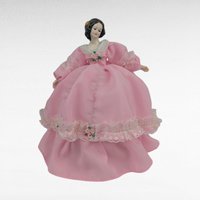 Vintage Bradley Musical Doll Plays Laura's Theme, Pink Lace Gown Lady Figurine, Collectible 6.5 Inch Plastic Head Dresser Doll