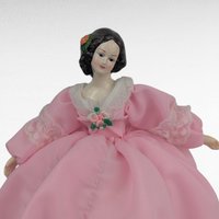 Vintage Bradley Musical Doll Plays Laura's Theme, Pink Lace Gown Lady Figurine, Collectible 6.5 Inch Plastic Head Dresser Doll