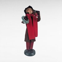 Vintage 1998 Byers' Choice Street Vendor Woman, Christmas Caroler with Wreath and Grapes for Holiday Display