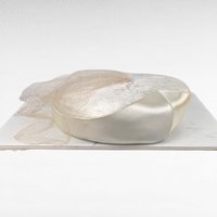 Vintage 1960s Martha Jean Bridal Pillbox Hat with Birdcage Veil, Ivory Satin Cocktail Hat for Display or Restoration