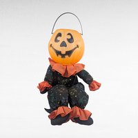Vintage Halloween Pumpkin Man Door Greeter Candy Bowl, Holder, Soft Body, 24 Inch Tall Seated Porch Decoration