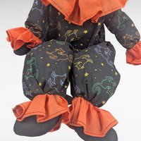 Vintage Halloween Pumpkin Man Door Greeter Candy Bowl, Holder, Soft Body, 24 Inch Tall Seated Porch Decoration