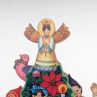 Vintage Wooden Christmas Tree Musical Box Plays White Christmas, Angel Topper, Holiday Decor, Traditional Christmas Decoration