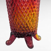 Vintage Imperial Glass Vase, 5" Small Vase, Amberina Red Orange Art Glass, Lace Edge Diamond Point Pattern, Footed Bud Vase, Mid Century