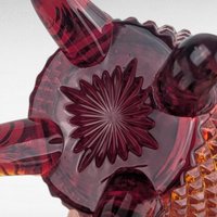 Vintage Imperial Glass Vase, 5" Small Vase, Amberina Red Orange Art Glass, Lace Edge Diamond Point Pattern, Footed Bud Vase, Mid Century