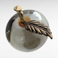 Vintage Clear Glass Apple Paperweight with Brass Stem, Crystal Art Glass Fruit, Teacher Appreciation Gift, Home Office Desk Decor