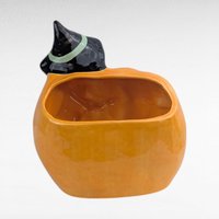 Vintage Ceramic Witch Planter, Cute Blonde Witch on Pumpkin Jack-o-Lantern, Mid Century Style Halloween Figurine, Spooky Cute Candy Dish