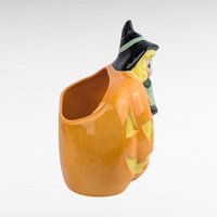 Vintage Ceramic Witch Planter, Cute Blonde Witch on Pumpkin Jack-o-Lantern, Mid Century Style Halloween Figurine, Spooky Cute Candy Dish