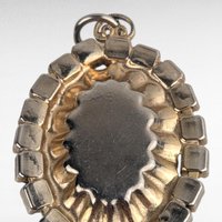 Vintage Black/Gray Glass Pendant, Aurora Borealis Rhinestone Halo, Mid Century Necklace, Dark Victorian Gothic Glam