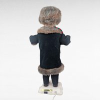 1996 Telco Animated Caroler Boy Figure with Lantern, 25 Inch Light Up Moving Christmas Holiday Display, Winter Fur Trim Coat Decor
