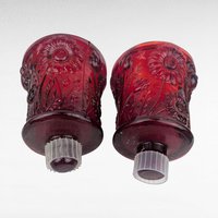 Pair Vintage Ruby Red Glass Peg Votive Candle Holders, Embossed Floral Design, 3.5 Inch, Romantic Accent, Collectible Glassware