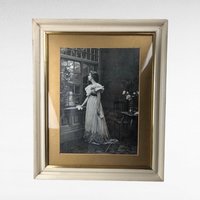 Ullman Mfg Co 1898 Print "Watching and Waiting" Framed Victorian Wall Art, Woman Gazing at Moon, Gilded Age Edwardian Home Decor
