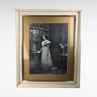 Ullman Mfg Co 1898 Print "Watching and Waiting" Framed Victorian Wall Art, Woman Gazing at Moon, Gilded Age Edwardian Home Decor