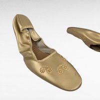 Vintage 1960s Gold Leather Flats Size 8.5, Beaded Metallic Slip On Shoes, Mod Era Foldable Travel Slipper, Womens Evening Shoe