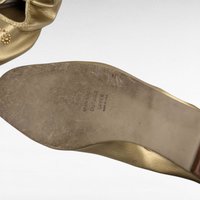 Vintage 1960s Gold Leather Flats Size 8.5, Beaded Metallic Slip On Shoes, Mod Era Foldable Travel Slipper, Womens Evening Shoe