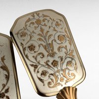 Vintage Vanity Mirror and Brush Set, Gold Tone Floral Damask Dresser Set, Mid Century Hollywood Regency Decor, Hand Mirror and Hairbrush
