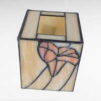 Vintage Stained Glass Tissue Box Cover Holder, Beige, Pink, Floral Design, Art Glass, Bathroom, Bedroom Decor