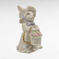 Lenox Easter Blossoms Rabbit Figurine, Vintage 2003 Bunny with Basket, Ivory Porcelain Spring Decor, Collectible Easter Bunny with Gold Trim