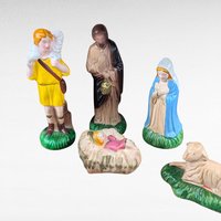 Vintage Sears Nativity Set, 11 Ceramic Figures and Wood Stable, Complete Christmas Manger Scene, Traditional Holiday Decor
