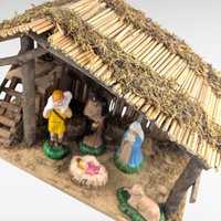 Vintage Sears Nativity Set, 11 Ceramic Figures and Wood Stable, Complete Christmas Manger Scene, Traditional Holiday Decor