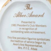 1981 Avon Mrs. Albee Award Figurine, Vintage Avon Collectible, Woman in Orange Dress, Sales Achievement Award, Ceramic Figurine