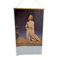 Vintage 1969 Bible Studies Calendar, Jesus in Gethsemane Wall Hanging, Lutheran Church Decor, Christian Religious Art Print