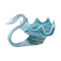 Vintage Blue Swirl Glass Swan Bowl, Hand-Blown, Mid-Century Modern, Collectible