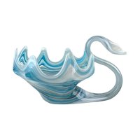 Vintage Blue Swirl Glass Swan Bowl, Hand-Blown, Mid-Century Modern, Collectible