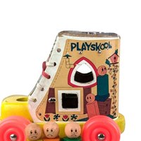 Vintage Playskool Little Old Lady Shoe Boot Pull Toy with Wooden People, Classic Toy, Nostalgic Gift, Collectible Toy, Nursery Decor