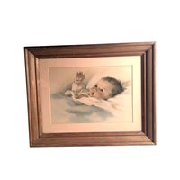 Vintage Bessie Pease Gutmann Baby Print, Framed Art, 19.25"x15", Sentimental Nursery Decor, Collectible Art Print