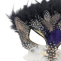 Vintage Applause Feather Half Mask, Black with Purple and Gold Trim, Costume Accessory, Masquerade Ball, Unique Decor