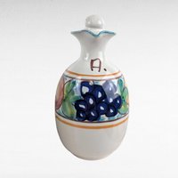 Vintage Italian Pottery Cruet Set, Hand Painted Oil and Vinegar Bottles with Caddy, Tuscan Kitchen Decor, Made in Italy