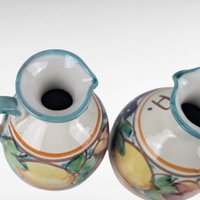 Vintage Italian Pottery Cruet Set, Hand Painted Oil and Vinegar Bottles with Caddy, Tuscan Kitchen Decor, Made in Italy