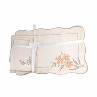 Vintage Bucilla Cross Stitch Placemat Set with Napkins, Unused Floral Embroidered Linens for Farmhouse Cottage Dining Table Decor