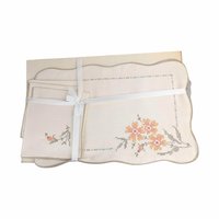 Vintage Bucilla Cross Stitch Placemat Set with Napkins, Unused Floral Embroidered Linens for Farmhouse Cottage Dining Table Decor