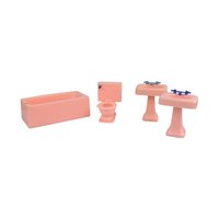 Vintage Renwal Dollhouse Bathroom Furniture, 1950s Pink Plastic Bathtub and Sinks Set, 1:16 Scale Miniature for Doll House