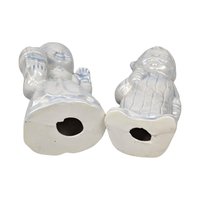 Pair of Vintage Ceramic Christmas Figurines, Man and Woman in Pajamas, Hand-Painted, Blue Tint, 7 Inches