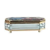 Vintage Joan Baker Designs Jewelry Box, Hand Painted Glass Trinket Box, Bluebird and Flowers, Collectible Box, Gift for Her