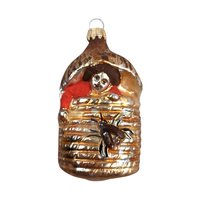Vintage Blown Glass Christmas Ornament, Baby in Beehive, Unique Figural Ornament