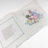 Vintage Handmade Cottontail Corner Cloth Book, 1980s Fabric Soft Book for Baby, Bunny Rabbit Nursery Toy
