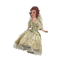 Antique Bed Doll - 27" Boudoir Doll in Light Green Dress - Vintage Doll with Character - Shabby Chic Decor - Collector's Item